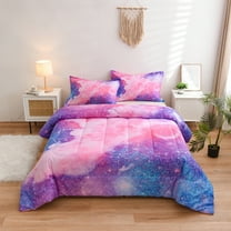 Btargot Galaxy Bedding Set Queen 3D Printed Outer Space Gradient Pink Universe Comforter Set for Boys Girls Kids
