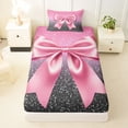 thumbnail image 3 of Erosebridal Cute Dreamy Bowknot Twin Sheet Sets 3pcs for Teens Girls,Grey Pink Glitter Print Bedding,Lightweight Room Decor, 3 of 5