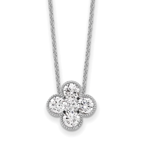 14K White Gold Cable Diamond Necklace Chain True Origin 1 carat Lab Grown VS/SI D E F Bloom Floral 18 inch 9.66 mm