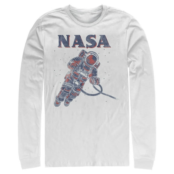 Men's NASA Neon Astronaut Cowboy In Space  Long Sleeve Shirt White 2X Large