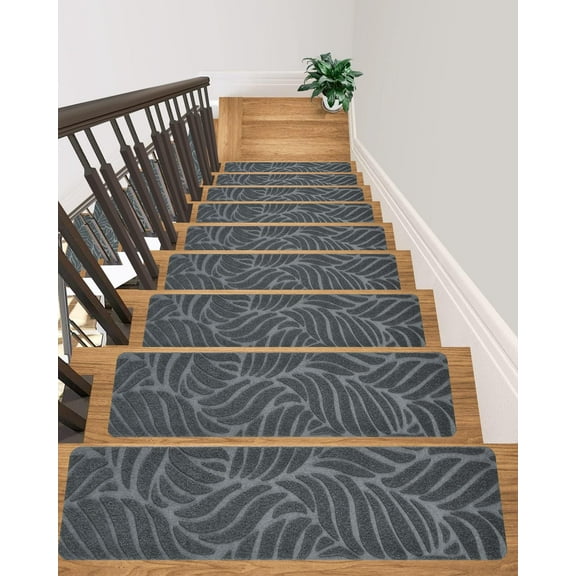 15-Pack Non-Slip Stair Treads, 30"x8" Self-Adhesive Stair Rugs – Soft Foliage Carpet Grips for Hardwood, Tile & Laminate – Safety Mats for Kids, Dogs, Elderly