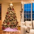 thumbnail image 3 of 30 Inch Pink &White Christmas Tree Skirt, Annual Rings Tree Mat with Pom Poms for Xmas Tree Halloween Indoor Home Holiday Party Christmas Decorations, 3 of 9