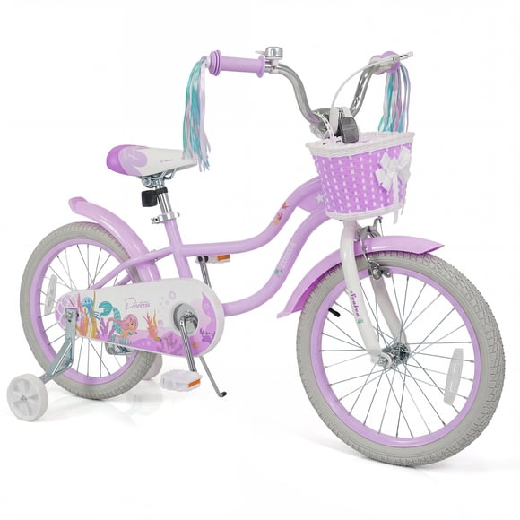 Costway 18" Kids Bike, Toddler Bicycle with Training Wheels, Hand & Coaster Brakes Purple