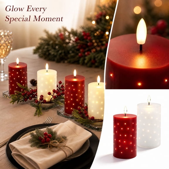 Red Flameless Candles with Remote, Featuring Flickering Flame and Portable 3X5 in Size, Battery Operated Candles with Timer for Table Decor and Centerpiece Arrangements, Romantic