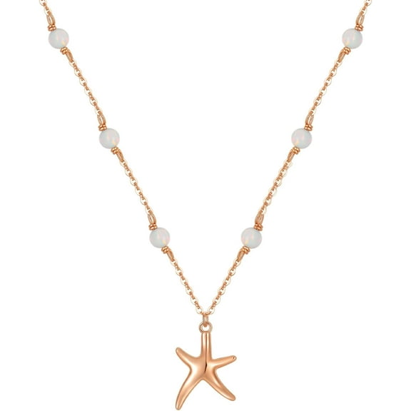 SOULMEET Starfish Pendant Opal Necklace for Women, Sterling Silver Dainty Necklace for Her, November Birthstone Gemstone Birthday Gift for Women
