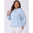 thumbnail image 2 of DARING DIVA Women's Plus Peter Pan Collar Long Sleeve Button Down Blouse 2X Light Blue, 2 of 6