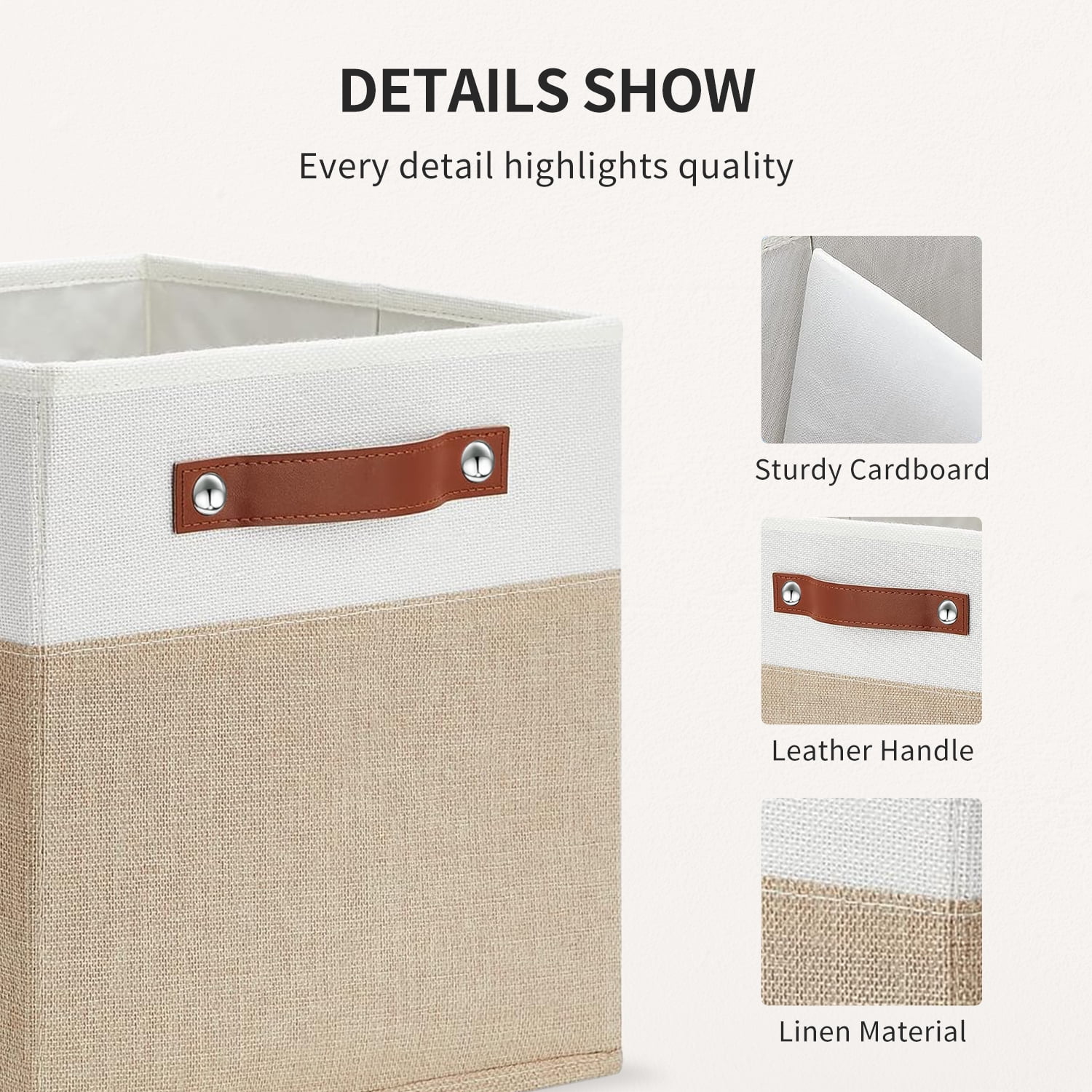ENLOY Fabric Cube Storage Organizer Bins, 13x13 inch - 4 Pack Foldable Storage Cube Bins for Shelves, Large Capacity Storage Boxes with Leather Handle