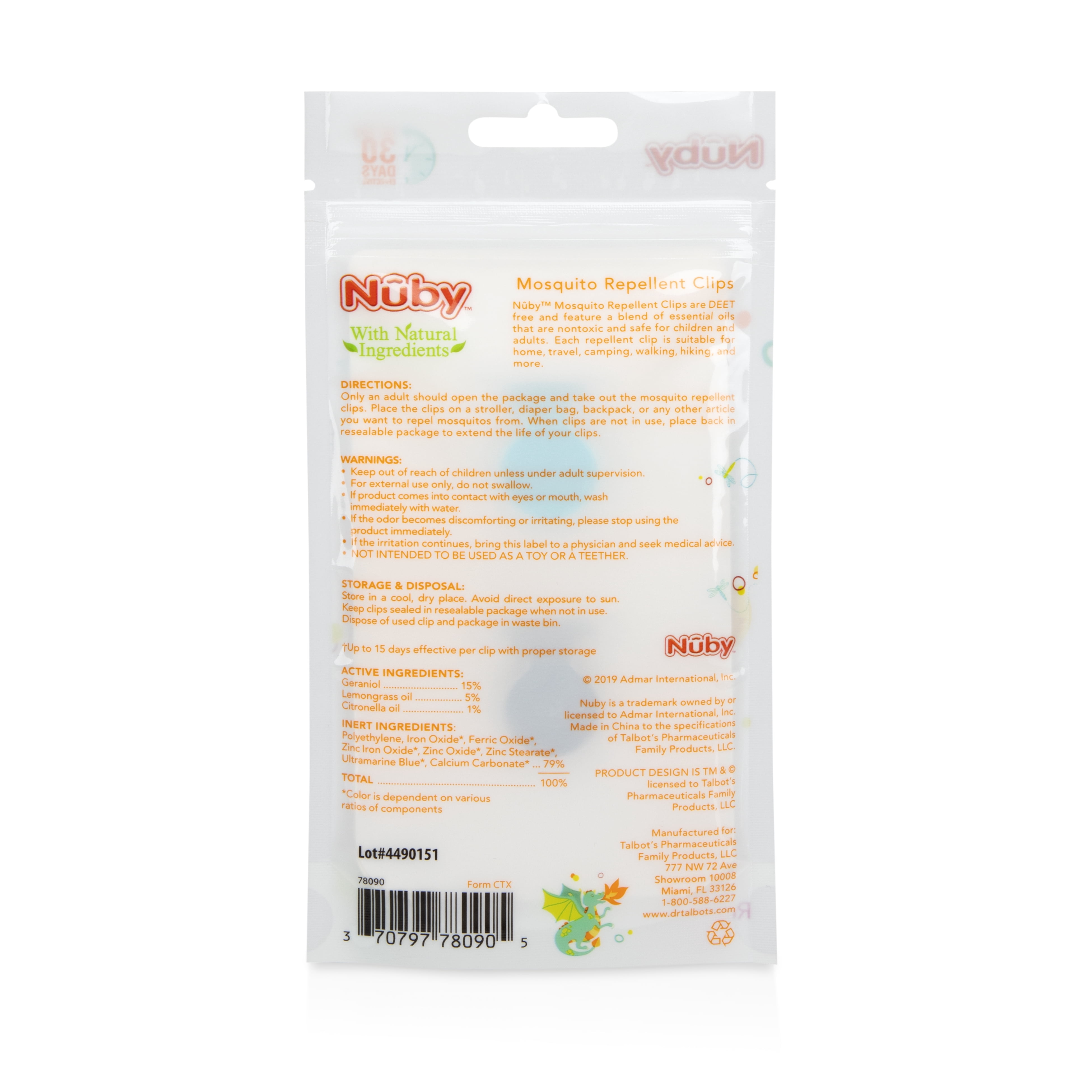 Nuby Mosquito Repellent Clip, Colors May Vary, 2 Pack
