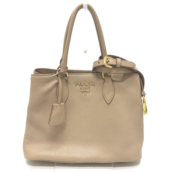 Pre-Owned PRADA 1BA058 logo 2WAY Shoulder Bag Hand Bag Beige (Fair)