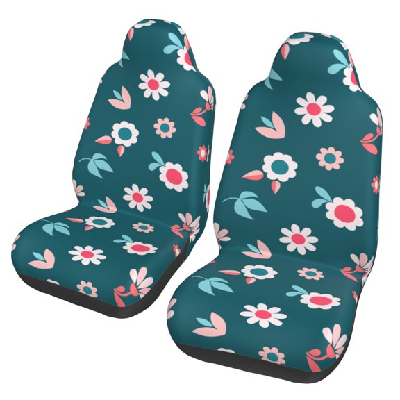 TEQUAN Front Seat Covers, Cute Spring Flowers Pattern 2 Piece Car Seat Cover Fit Most Car SUV Truck Van