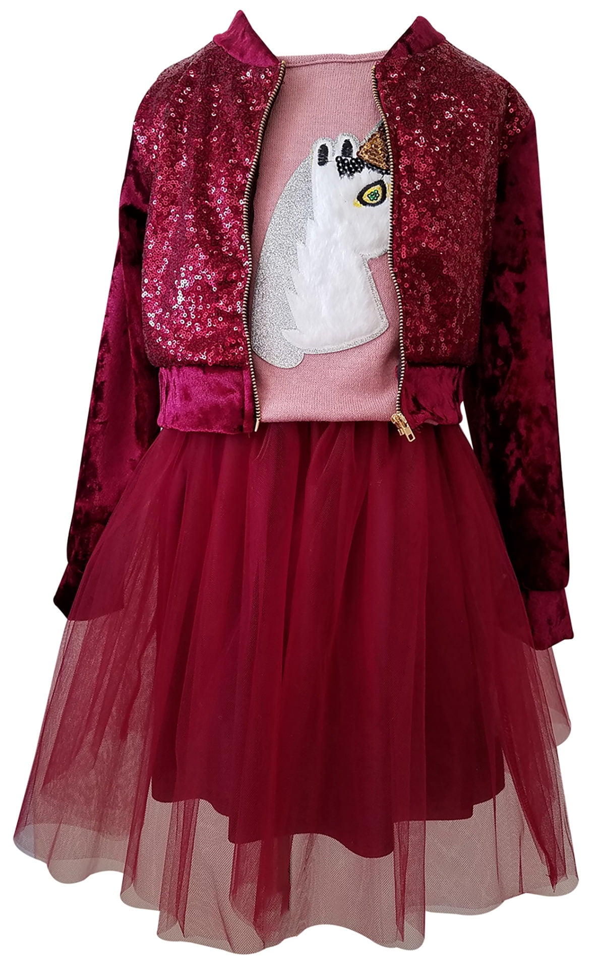 Little Girl 3 Pieces Set Jacket Top Tulle Skirt Holiday Clothing Dress