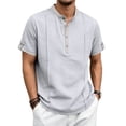 thumbnail image 2 of Tfken Summer Casual Tshirts Shirts For Men Solid Color Crewneck Short Sleeve Tops With Button Fashion Breathable Daily Wear Male T-Shirts Classic Gray, 2 of 4