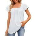 thumbnail image 2 of JANDEL Women's Short Sleeve T Shirt Casual Square Neck Puff Sleeve Tunic Tops Loose Fit Summer Tee White S-2XL, 2 of 5