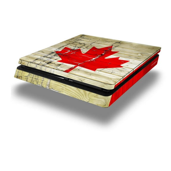 Vinyl Decal Skin Wrap compatible with Sony PlayStation 4 Slim Console Painted Faded and Cracked Canadian Canada Flag (PS4 NOT INCLUDED)