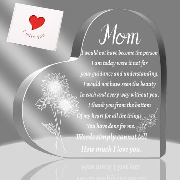 Mom Acrylic Ornaments, Heart-Shaped Crafts, Commemorative Gifts for Friends and Relatives, Desktop Decorations 4 x 4 Inch