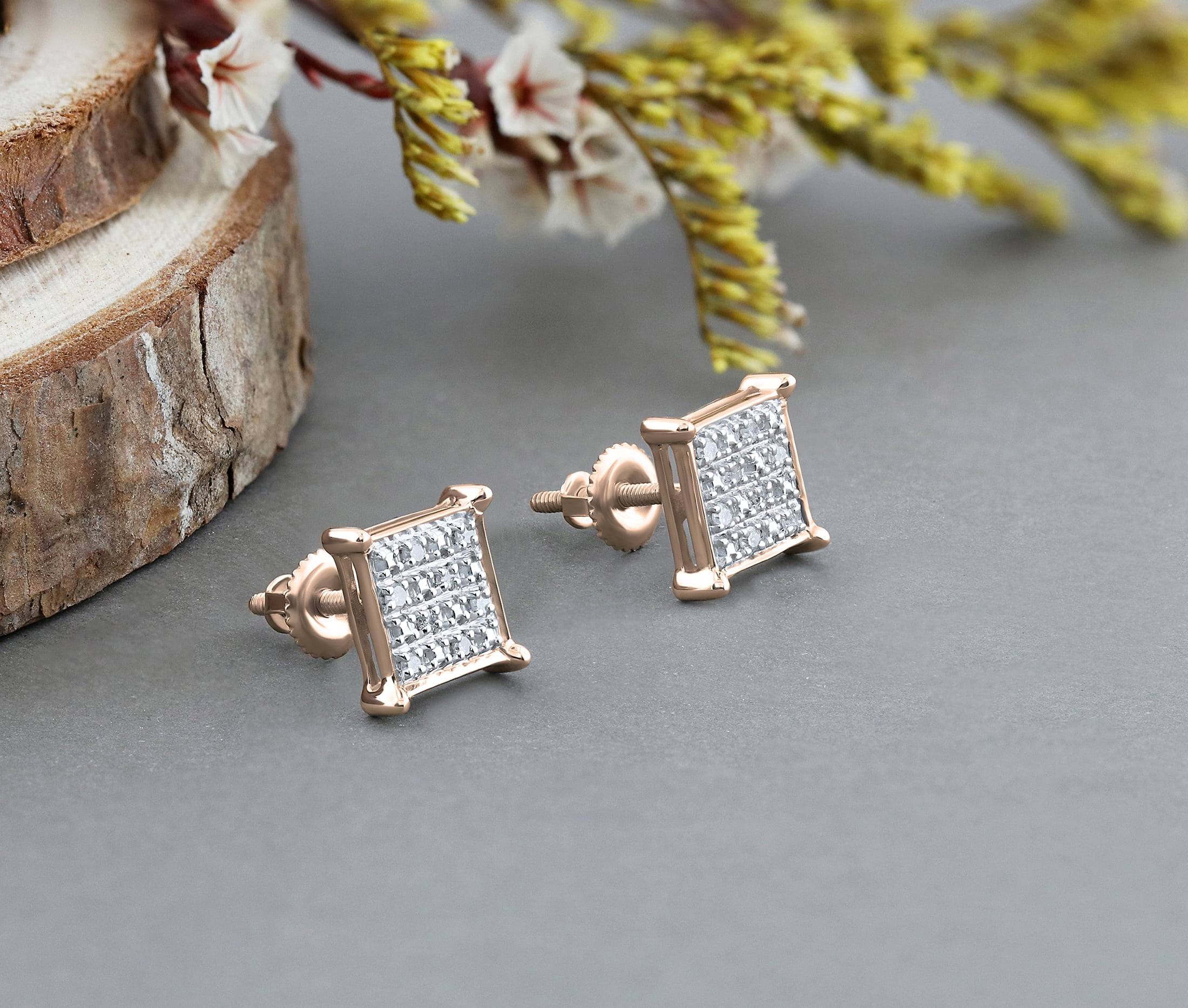 Dazzlingrock Collection Orecchini A Forma Di Dado Con Diamanti, 0,30 Carati Totali, Argento 925, Stile Hip Hop