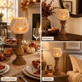 thumbnail image 5 of Rustic White Pumpkin Tealight Candle Holder Set of 3, Farmhouse Jack O Lantern Tea Light Holders with Wood Look Pedestal and Jute Bow, 5 of 7