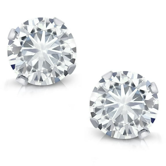 Gem Stone King 14K White Gold Stud Earrings Round 4 Prong Near Colorless 0.46cttw 4mm Moissanite