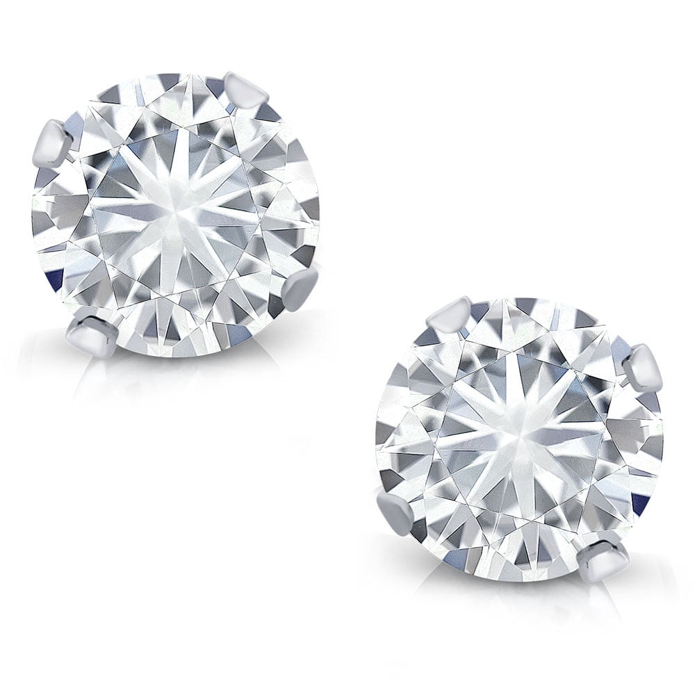 Gem Stone King 14K White Gold Stud Earrings Round 4 Prong Near Colorless 0.46cttw 4mm Moissanite