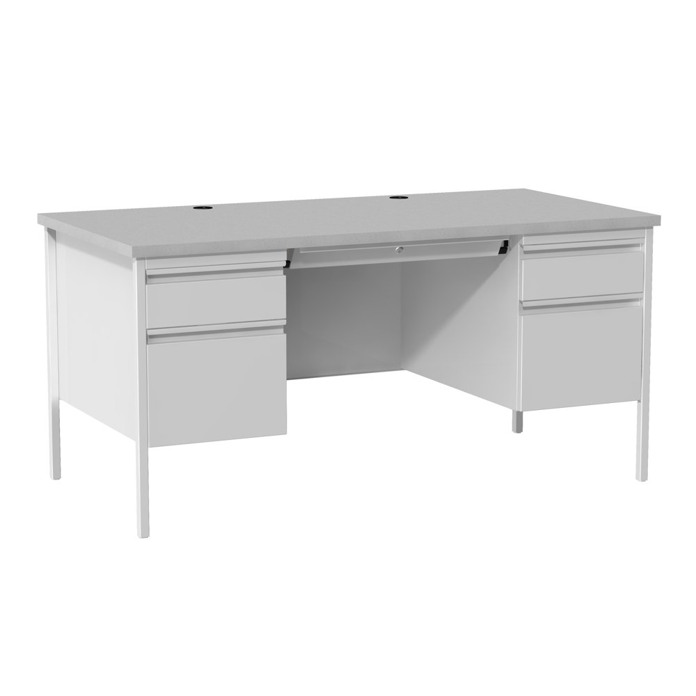 Hirsh Double Pedestal Office Desk with Center Drawer, 30" D x 60" W