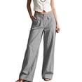 thumbnail image 2 of Hvogkswy Wide Leg Pants for Women, Button High Waist Casual Long Pants with Pockets Flowy Bohemian Vacation Cargo Pants, 2 of 8