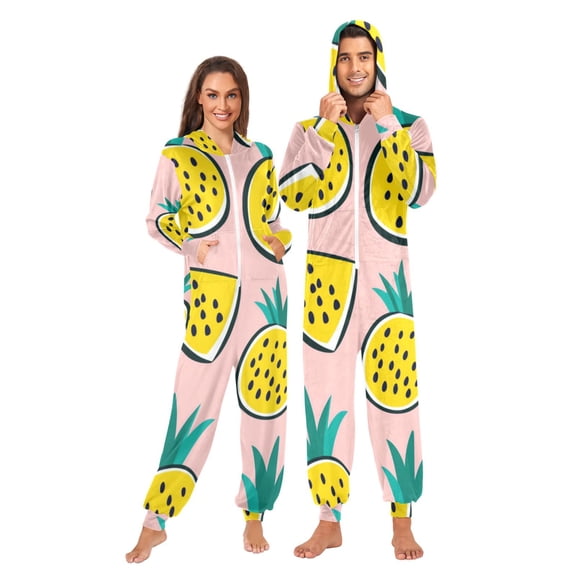 Pineapple Slices Pattern Adult onesie Pajamas, Crystal Velvet Ultra Soft Warm Jumpsuit for Men and Women