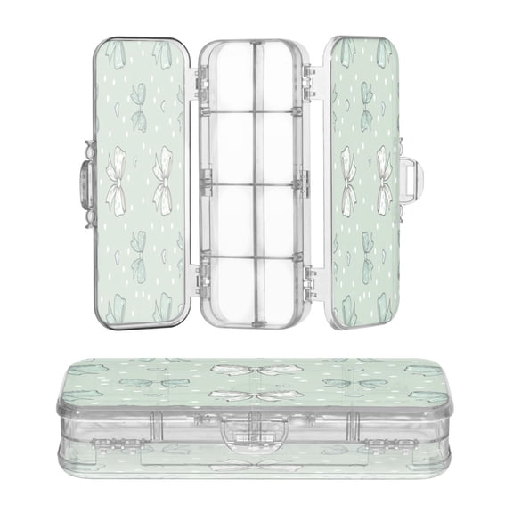 Plastic Pencil Box Large Capacity Pencil Boxes Clear Boxes with Snap-Tight Lid Stylish Office Supplies Storage Organizer Box Green and Mint Bows