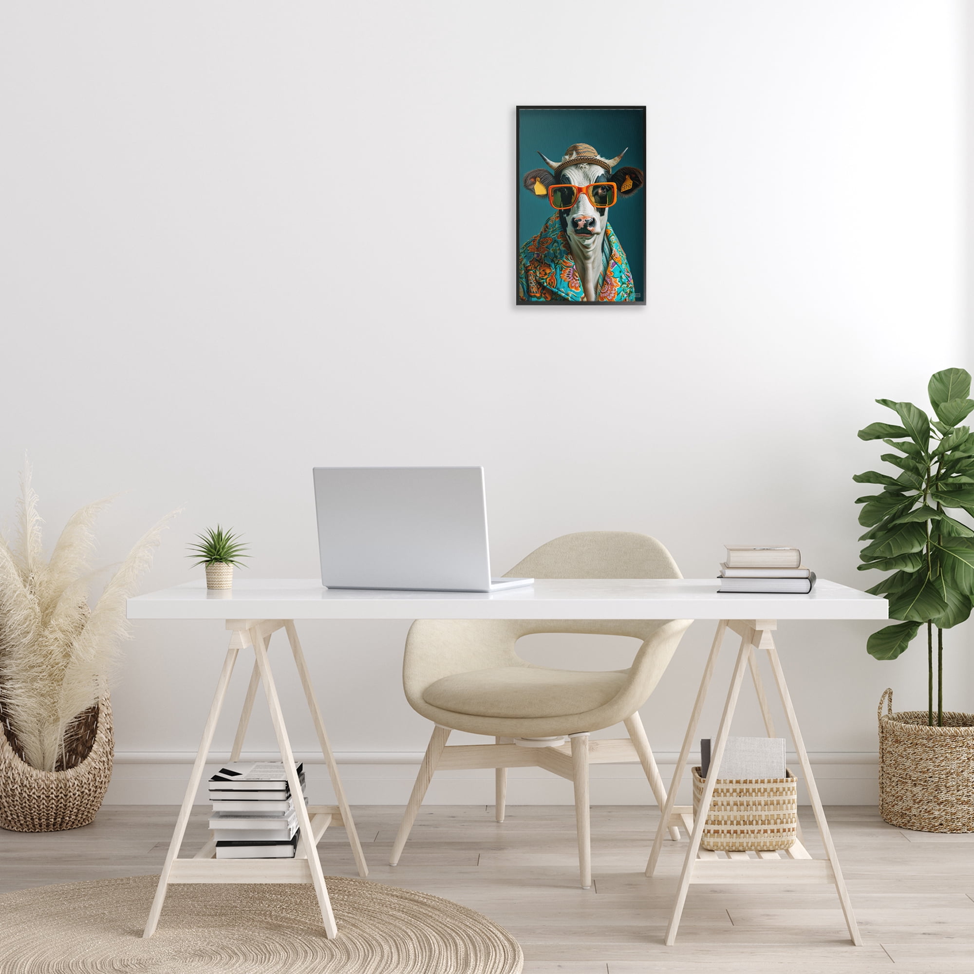 Stupell Industries Cool Trendy Cow Animals & Insects Painting Black Framed Art Print Wall Art, 12 x 18