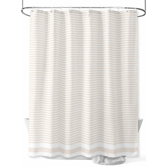 Fsddascl Farmhouse Beige White Striped Shower Curtain Set - 54" x 78" Washable Bathtub Curtain with 12 Hooks, Modern Stripes Waterproof Fabric Stall Shower Curtains for Bathroom/Bathtub Décor