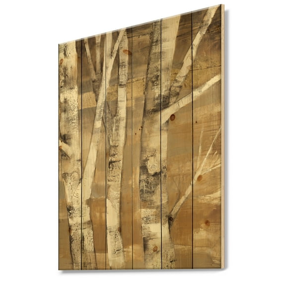 Designart 'Natural Birch Forest I' Traditional Print on Natural Pine Wood