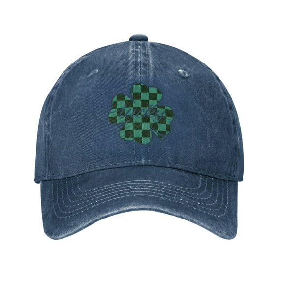 ZICANCN Green Checkered Lucky Adjustable Baseball Cap Women , Hats for Men Adult Washed Cotton Denim Baseball Caps Fashion Navy Blue