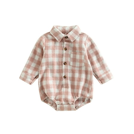 

Larisalt Infant Romper Boy Fall Baby Girl Boy Romper Bodysuit Solid Plain One Piece Jumpsuits Long Sleeve One Piece Pink
