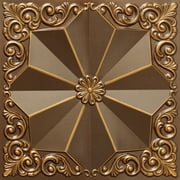 Dundee Deco's Rustic Antique Gold Floral Glue Up/Drop In Ceiling Panels, 2 ft. X 2 ft. (4 sq ft.) each