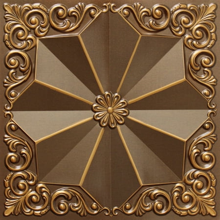 Dundee Deco's Rustic Antique Gold Floral Glue Up/Drop In Ceiling Panels, 2 ft. X 2 ft. (4 sq ft.) each