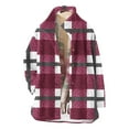 thumbnail image 5 of Womens Fleece Plaid Jacket with Pockets Fuzzy Flannel Button Down Stand Collar Winter Outerwear Long Coat (L, Wine), 5 of 7