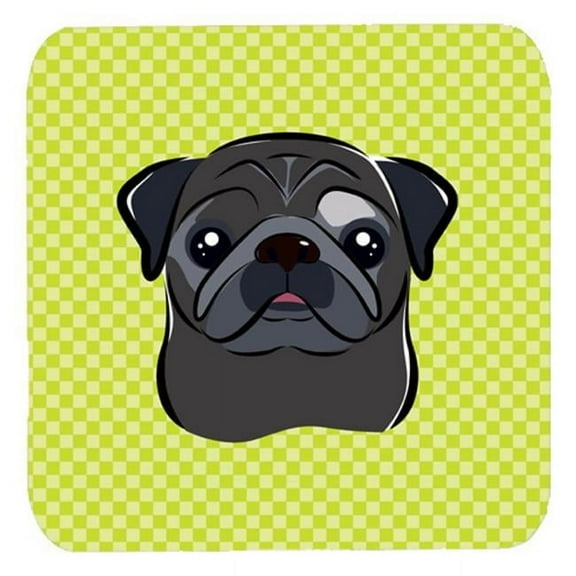 3.5 x 3.5 In. Checkerboard Lime Green Black Pug Foam Coasters, Set Of 4