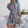 thumbnail image 6 of WTOBBY Women's Casual Elegant Flower Print Long Sleeve Tie Waist Pleated Skirt Dress Adjustable Belt for Custom Fit Chiffon-Like Fabric for Graceful Drape Perfect Garden Party ,Light Blue S, 6 of 6