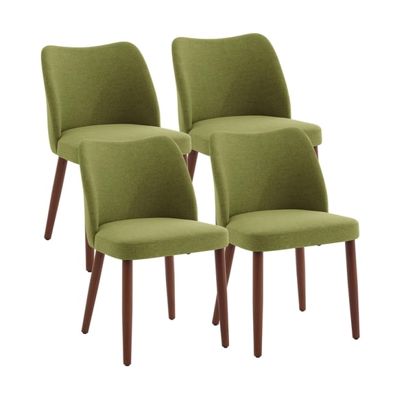 COZONY Dining Chair Set of 4, Upholstered Linen Dining Chairs with Wood Legs & Wing Backrest, for Dining Room or Living Room, Green