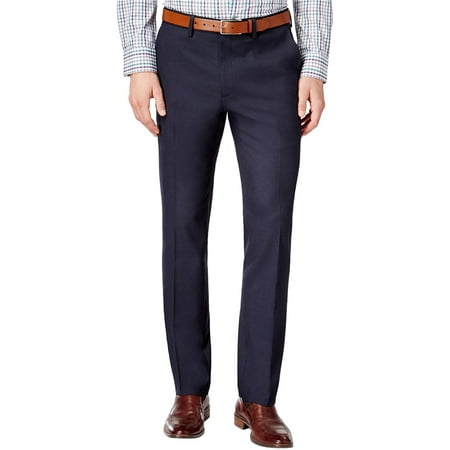 Kenneth Cole Reaction Mens Premium Solid Flat-Front Gabardine Dress Pant 34W x 30L Dark Navy