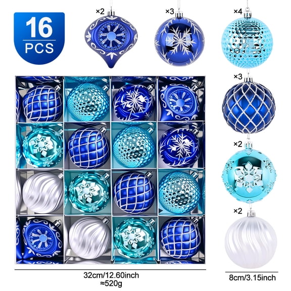 Hvmvliv 16-Piece Peacock Electroplated Christmas Balls Set Plastic Painted Tree Decor Gift Ornaments Multicolor