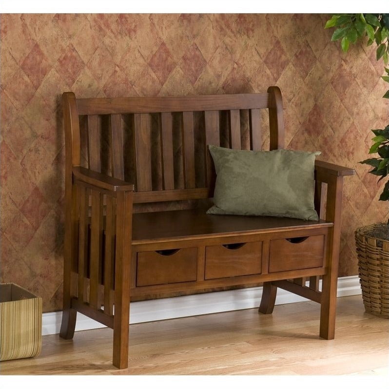 Southern Enterprises 3 Drawer Country Bench In Oak Finish Walmart Canada