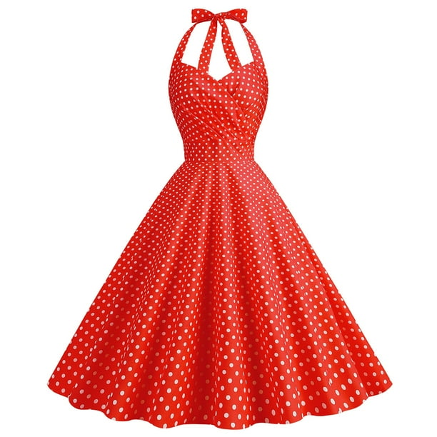 Vestido estilo Hepburn de lunares, años 50 y 60, estilo vintage, corte en A, espalda descubierta, cuello halter, estilo pin up, rockabilly, para mujer, estilo retro de fiesta de verano
