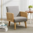thumbnail image 2 of Duhome Mid Century Modern Rattan Accent Chair Fabric Armchair with Wood Frame Small Reading Chair Single Sofa for Living Room Bedroom, Gray, 2 of 7