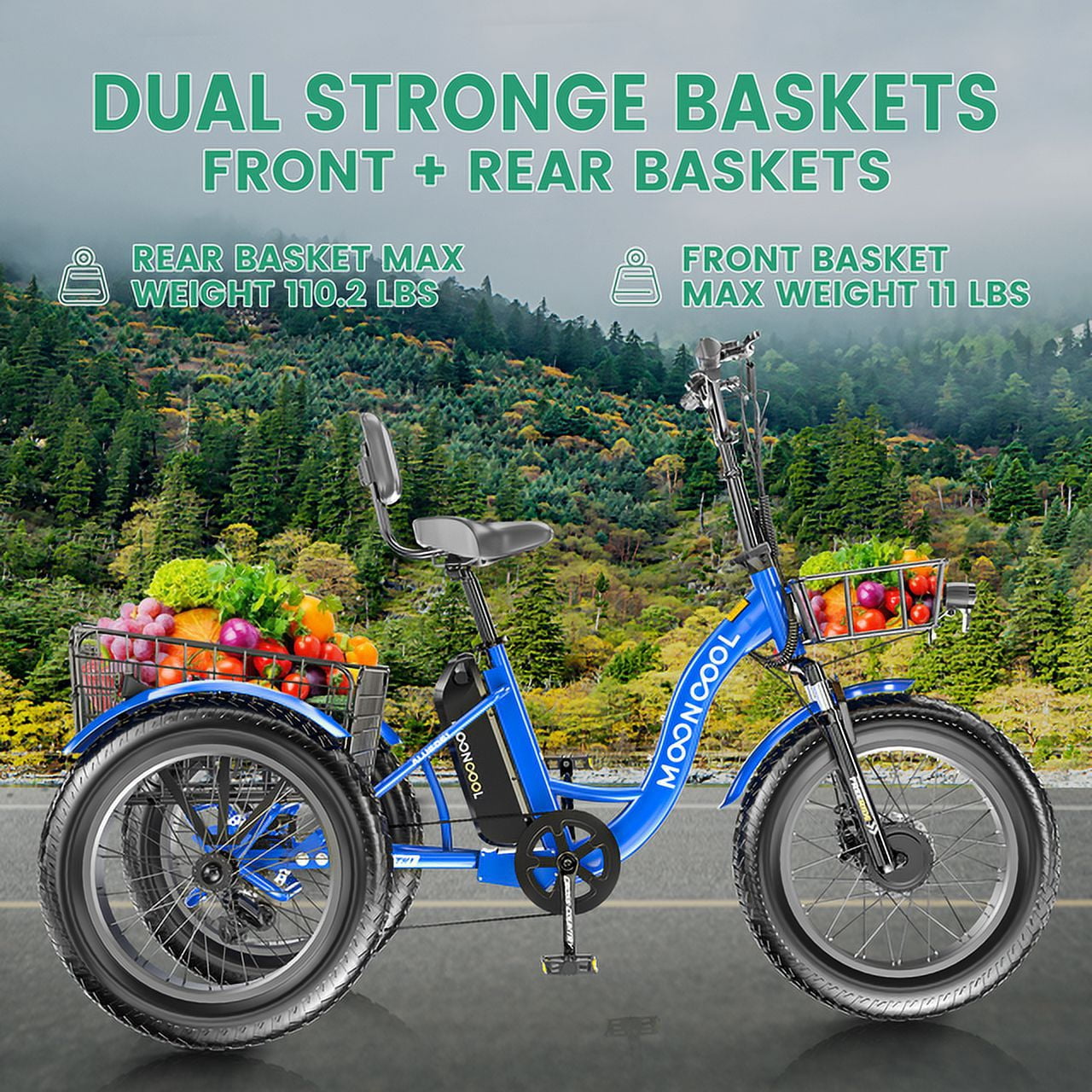 ABORON Electric Trikes for Adults Fat Tire 20" Electric Tricycle for Senior, 500W 3 Wheel E-Bike 48V 14.5Ah, 7 Speed Aluminum Electric Bicycle with Rear Basket, 25.6km/h(16mph)