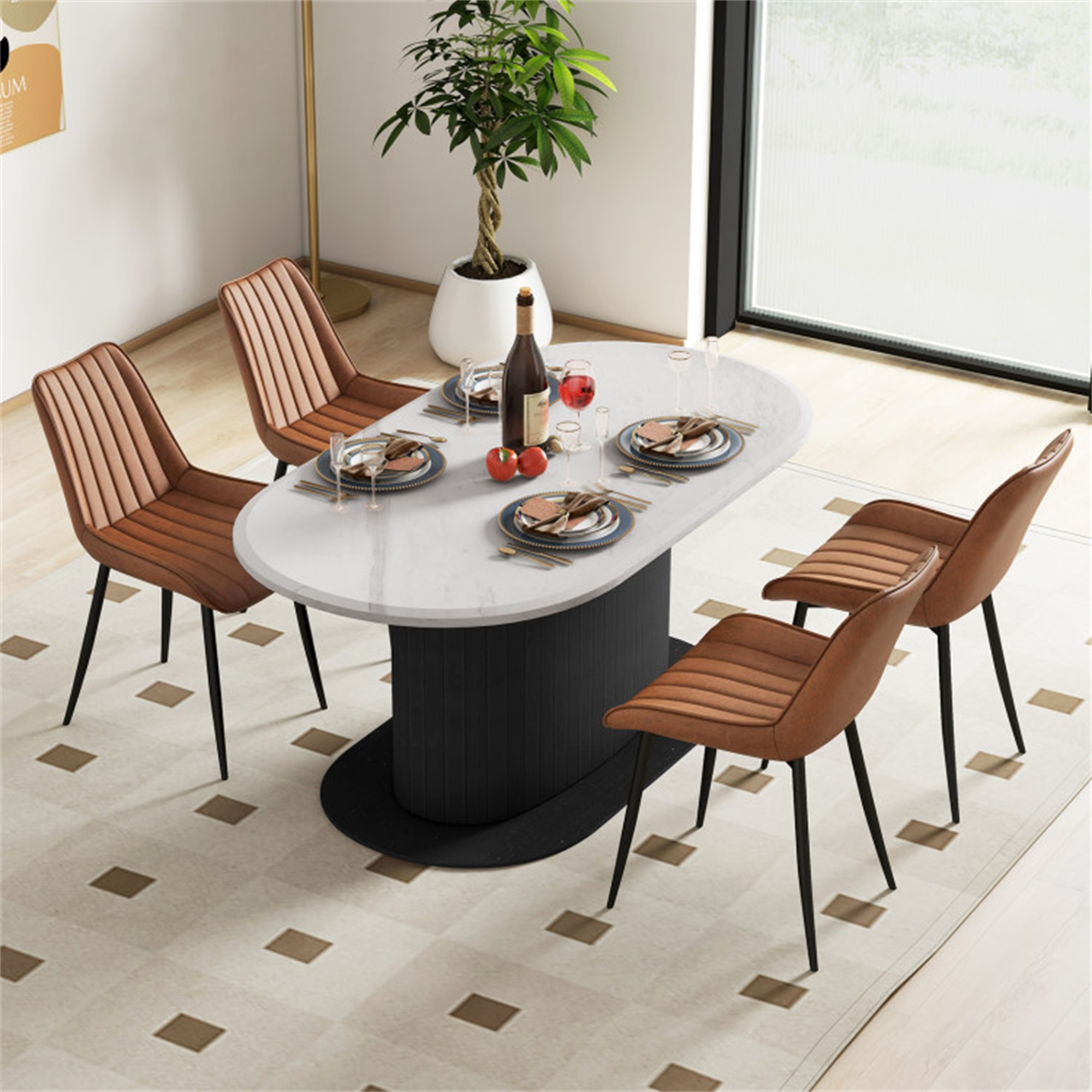 Demi Bonn Set of 2 Faux-Leather Fabric Dining Chair with Metal Legs and Padded Seat for Dining Room Living Room, Brown