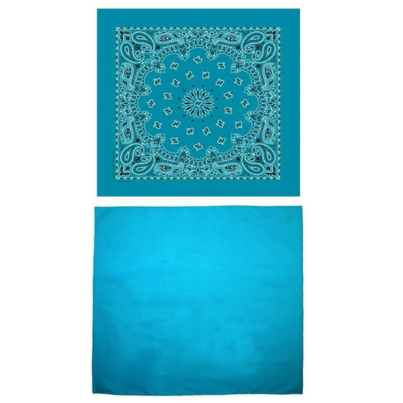 Traditional Paisley and Solid Color Double Sided Turquoise Bandanas USA Made (Pack of 2)