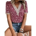 thumbnail image 5 of DYMADE Floral Print T-Shirts Short Sleeve Lace Trim Tops Women Summer Formal Blouse, 5 of 5