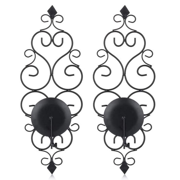 Soportes Para Velas De Pared Novaliv - Pack De 2, Metal Negro Con Cristal - Incluye Velas LED