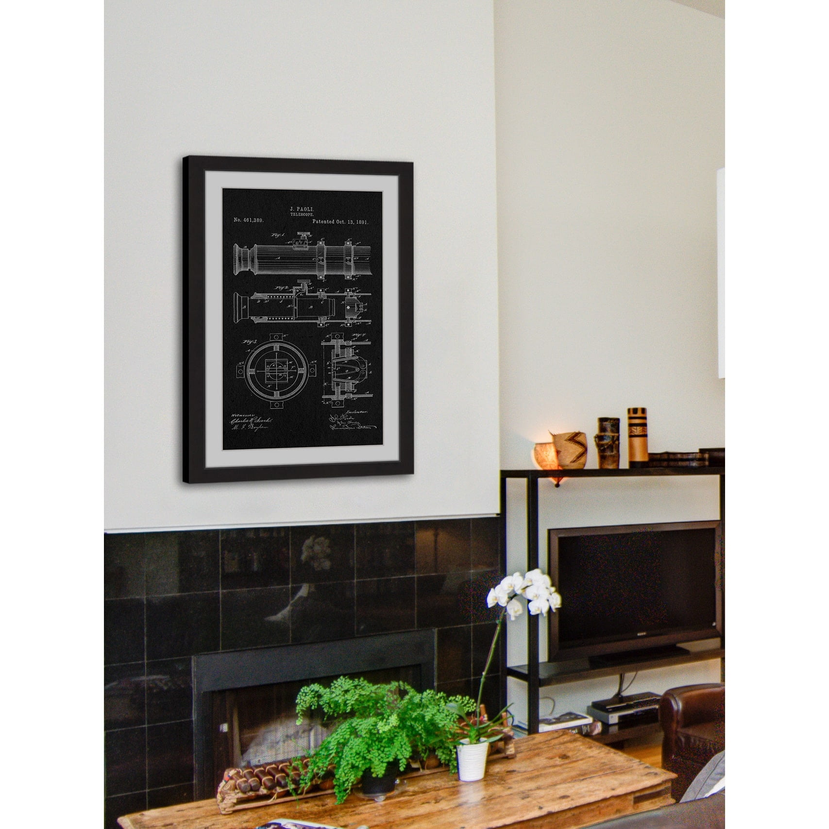 "Telescope 1891 Black Paper" Framed Painting Print