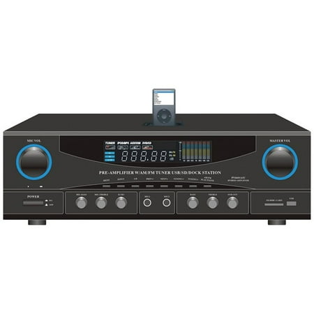 Pyle Home Pt4601aiu 500W Stereo Receiver with AM/FM Tuner, Apple iPod Dock and Subwoofer Control